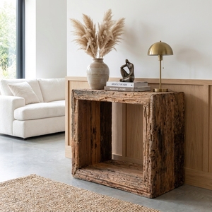 <b>Rustic</b> Reclaimed Wood Open Cube Side <b>Table</b> Weathered <b>Wooden</b> Block End <b>Table</b> Natural Timber Bedside Nightstand Accent Furniture - Product Image 5