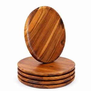 Rehman Craft Wooden Coasters Set 4 Natural Acacia Wood Drink Coasters Handmade Heat Resistant Non-Slip Cup Mats <b>Epoxy</b> Resin - Product Image 1