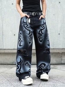 Pantalones Vaqueros Anchos Vintage Desgastados con Agujeros para Hombre y Mujer, Estilo Urbano Holgado con Aberturas de Agujeros Rotos - Product Image 3