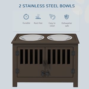 Mobiletto contenitore per cibo per cani Espresso con ciotole rialzate in ceramica e stazione di alimentazione lenta per cani - Product Image 4