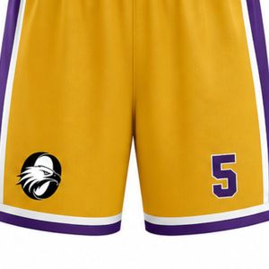 Ensemble uniforme de basket-ball pour hommes et femmes, maillot jaune et violet et short, vêtements de sport légers et confortables pour équipe Oita - Product Image 6