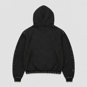 Sudadera con capucha y cremallera personalizada con pedrería para hombre, estilo oversize, hip hop, diseño personalizado, estampado de purpurina negra, de felpa francesa - Product Image 2