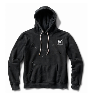 Sudadera con Capucha Negra para Hombre, Corte Regular, Bolsillo Delantero, Forro Polar de Algodón, Estilo Casual para Otoño, Logotipo Estampado, Sudadera Personalizada con Efecto Desgastado - Product Image 1
