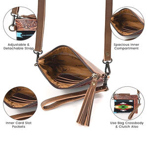 Portefeuille en cuir de vachette à poils, pochette à main, sac à main western pour femme - Product Image 3