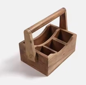 Modern Design Double Tier Wooden Flatware <b>Storage</b> with Handle and Brown Finish <b>for</b> <b>Kitchen</b> and Tabletop Tableware - Product Image 2