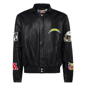 เสื้อแจ็คเก็ตหนังแท้สีดำของทีมลอสแอนเจลิส ชาร์จเจอร์ส - Product Image 1