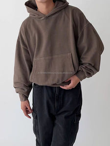 <b>Brown</b> Cropped Hoodies for <b>Men</b> South Korea Retro Style Heavyweight Boxy Fitting Cropped Hoodies - Product Image 5