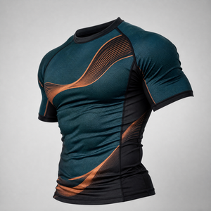 Herren Kurzarm BJJ Rash Guard Kompressionsshirt Antibakteriell Atmungsaktiv Polyester/Baumwolle Sportbekleidung für Brazilian Jiu-Jitsu - Product Image 4