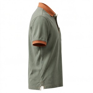 Chemise Oxford en coton unie pour homme, manches courtes, coupe classique, bordure contrastante, tenue décontractée, logo sur le devant - Product Image 3