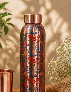 Printed Pure Copper Water <b>Bottle</b> Floral Vine Design Leak Proof Ayurvedic Drinking <b>Bottle</b> Reusable Copper <b>Flask</b> for Home Office - Product Image 2