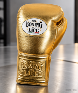 Gants de boxe No Boxing No Life en cuir blanc et or, à lacets, avec sangle de poignet réglable, pour adultes, gants d'entraînement, fabriqués au Mexique. - Product Image 3