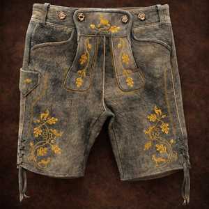 Men's Lederhosen Shorts High Waist Embroidered <b>Animal</b> <b>Pattern</b> Button Fly Vintage Breathable Casual Trachten Bavarian - Product Image 3