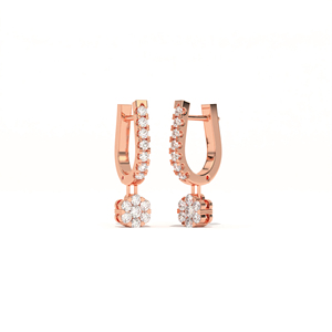 Boucles d'oreilles pendantes Aarinya classiques à motif floral avec diamants de laboratoire linéaires, créoles en or 9K motif fleur, boucles d'oreilles de fiançailles certifiées IGI - Product Image 1