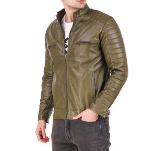 Blouson en cuir pour homme de qualité supérieure, style motard, manches longues, col montant, fermeture éclair, collection 2026 - Product Image 2