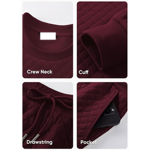 Conjunto de Sudadera Térmica de Punto con Cuello Redondo Color Granate para Hombre y Pantalones Deportivos, Ropa Casual de Invierno - Product Image 5