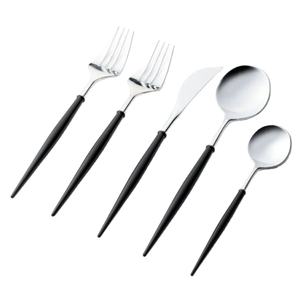 Juego de cubiertos de plata de acero inoxidable mayorista con mango delgado de esmalte negro para el hogar y la boda Juego de cubiertos - Product Image 1