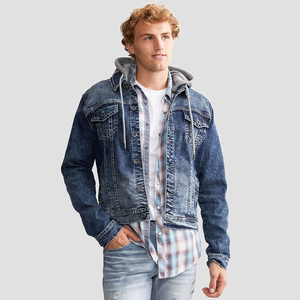Chaqueta vaquera azul lavada informal para hombre con cuello vuelto y botones en la parte delantera con bolsillos - Product Image 1