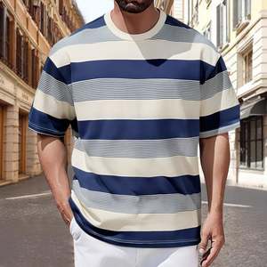 T-shirt surdimensionné en coton tricoté 100 % pour homme, avec logo personnalisé, imprimé rayé, col rond, épaules tombantes, coupe ample, écologique, 240 GSM - Product Image 2