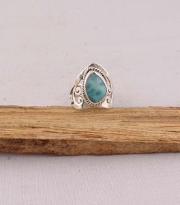 Natural Larimar <b>Ring</b> 925 Sterling Silver Vintage Style Ocean Blue Gemstone <b>Ring</b> for Women Handcrafted <b>Boho</b> Ethnic Jewelry - Product Image 1