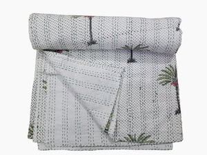 Cotton <b>Quilt</b> Set Palm Tree Pattern <b>Quilting</b> Simple Style All-Season Home Use Folded Design - Product Image 2