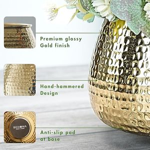 Moderno Florero de Metal Dorado con Planta Artificial de Monstera y Orquídea para Decoración de Interiores de Escritorio - Product Image 5