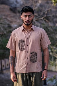 Handmade Men’s Dusty <b>Rose</b> Cotton Short Sleeve Shirt Hand-Block Printed Breathable Summer Casual Button-Down <b>Top</b> - Product Image 4