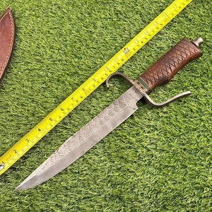 Cuchillo hecho a mano de acero de Damasco de 15 pulgadas con mango de madera de palisandro, espaciador de latón y bolster de Damasco - Product Image 3