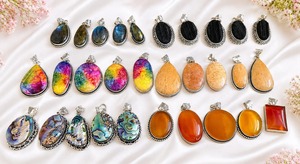 Colgantes Solitarios de Piedra Natural Vintage con Engaste de Plata Antigua, Joyería Unisex para Regalo - Product Image 2