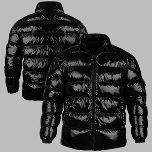 Blouson matelassé noir pour homme, coupe-vent, rembourré de duvet, fermeture éclair, col montant, vêtement d'extérieur décontracté pour l'hiver, coupe régulière - Product Image 1