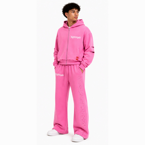 Ensemble de survêtement en gros avec fermeture éclair et strass, pantalon de jogging ample et épais à jambe large et sweat à capuche, style mode - Product Image 3