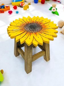 Table d'appoint en bois en forme de tournesol, peinte à la main, jaune, tabouret pour enfants, support décoratif pour chambre à coucher, salon - Product Image 4
