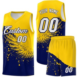 Custom Basketball Jersey Set V-Neck Sleeveless Mesh Blue Yellow Sublimated Print Unisex Adult Team Uniforms 00 - Product Image 6