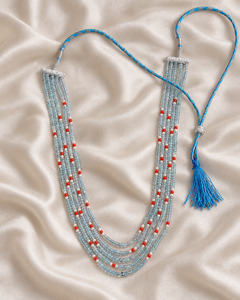 Collier de perles de pierres précieuses facettées en aquamarine naturelle et corail - Product Image 4