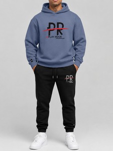 Fabricante OEM al por mayor, conjunto de 2 piezas unisex de streetwear con capucha de peso medio, logotipo bordado, 100% algodón, estampado en serigrafía. - Product Image 1