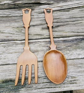 Ensemble cuillère et fourchette en bois poli à la main, design rétro, couverts durables pour le camping, best-seller - Product Image 1