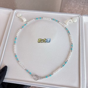 Ensemble de boucles d'oreilles en argent et collier en turquoise, perles d'eau douce naturelles, ensembles de bijoux fins, vente en gros et au détail - Product Image 2
