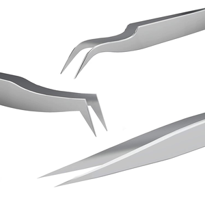 Ensemble de 3 pinces à épiler pour extensions de cils en acier inoxydable de précision, anti-magnétiques, durables, couleur personnalisée premium - Product Image 2