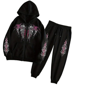 Conjunto Deportivo con Capucha para Hombre, Color Negro, Manga Larga, Cierre Frontal con Cremallera, Estampado Urbano, Pantalones Deportivos con Bolsillos Laterales, Ropa de Otoño - Product Image 2