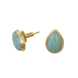 Boucles d'oreilles clous en laiton plaqué or en forme de goutte d'eau avec pierre d'amazonite naturelle sertie clos pour femme, cadeau classique, bijoux de mode - Product Image 4