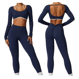 Ensembles de yoga et de sport pour femmes grande taille, haute qualité, sans coutures, été, vêtements de sport personnalisés, ensemble de fitness, spandex/polyester - Product Image 6
