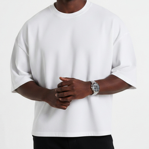Camiseta Blanca de Cuello Redondo y Manga Corta para Hombre, 100% Algodón Jersey, Estilo Casual, Tallas Grandes, Color Sólido, Corte Holgado, Personalizable - Product Image 1