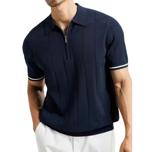 Polo en soie glacée pour homme, personnalisable avec logo, demi-fermeture éclair, en polyester tricoté, col formel, manches courtes, vente en gros - Product Image 1
