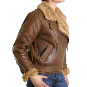Chaqueta de Mujer de Piel de Oveja Genuina Ecológica, Estilo Racer, Color Sólido, Cierre de Cremallera, Forro de Sherpa, Tejida, para Otoño/Primavera - Product Image 4