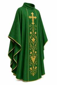 Casulla Bordada Católica, Casulla Bordada Personalizada para Iglesia, Casulla Católica Tradicional Verde - Product Image 5