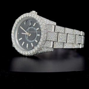 Montre de luxe en or blanc sertie de diamants Moissanite de qualité supérieure 26 carats avec boîte, mouvement automatique, montre sertie de diamants - Product Image 1