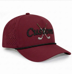 Gorra de Béisbol de 5 Paneles con Forma Estructurada, Bordado Personalizado con Logotipo, Visera Curva con Decoración de Cuerda, Orificio Cortado con Láser en la Parte Posterior, Unisex para Uso Diario - Product Image 1