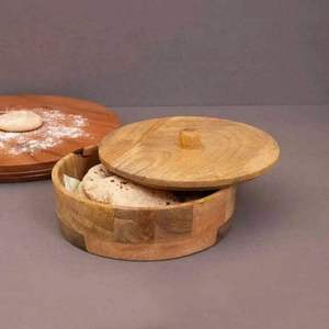 Boîte à Roti en Bois de Mangue Faite à la Main, Durable, avec Poignée en Acier Inoxydable Isolée, Diamètre 20 cm, Conteneur de Rangement pour Cuisine - Product Image 1