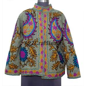 Chaqueta Bomber Bordada a Mano con Diseño Floral, de Algodón Ecológico, Secado Rápido, Transpirable, Cuello en V, con Volantes, Informal, para Invierno/Primavera - Product Image 1