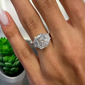 Bague de fiançailles vintage Tishya Diamond 4,16 ct, diamant de laboratoire IGI, taille radiant, or blanc 14 carats, plaqué or, couleur D - Product Image 6