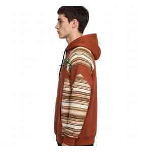 Sweat à capuche unisexe NEXTEX Canyon Stripe en molleton doux de coton, couleur terre cuite crème, chaud et graphique - Product Image 3